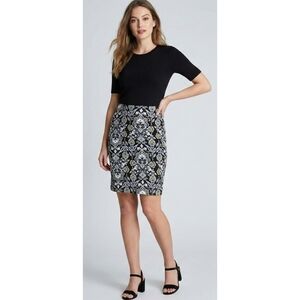 Ann Taylor Factory Pull On Pencil Skirt Floral Tapestry Black Size XXSP